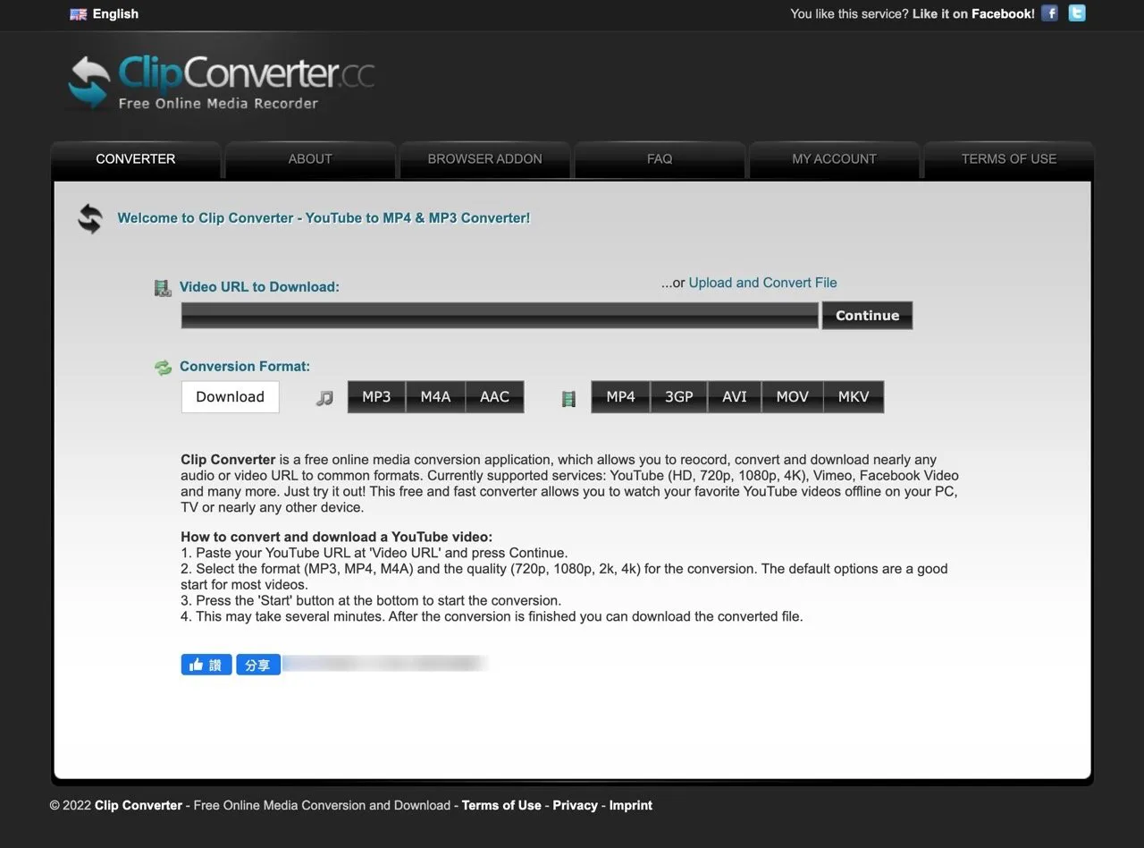 Clip Converter 免费网络影片下载转档支持 YouTube、Facebook 等服务