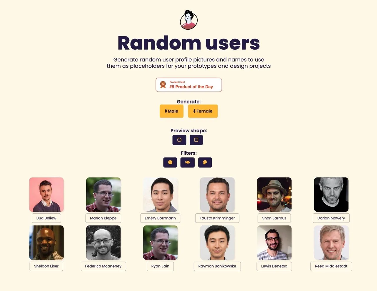 Random Users 随机产生使用者个人图片和姓名的线上工具