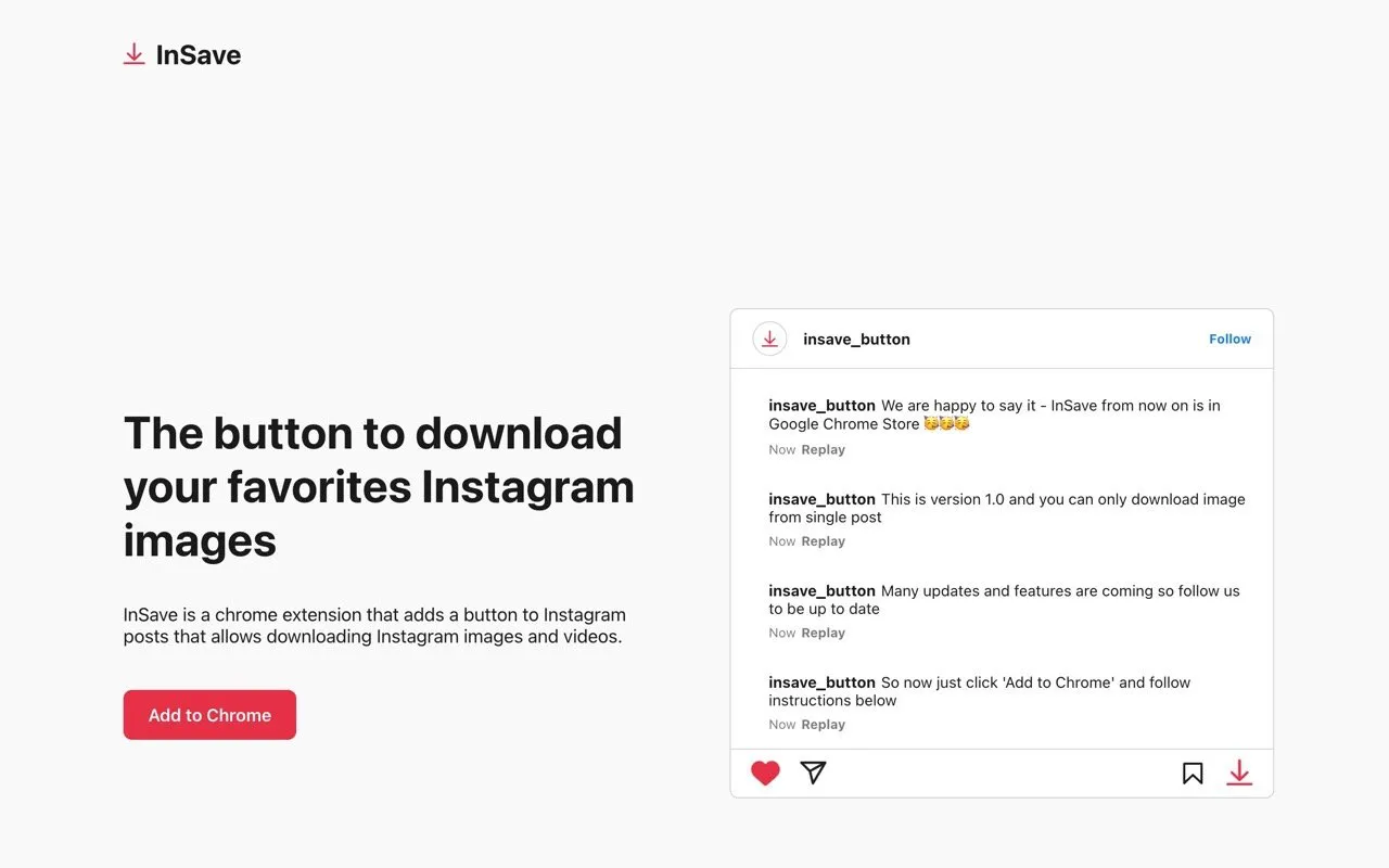 InSave 在 Instagram 贴文加入「下载」按钮快速保存照片（Chrome 扩充功能）