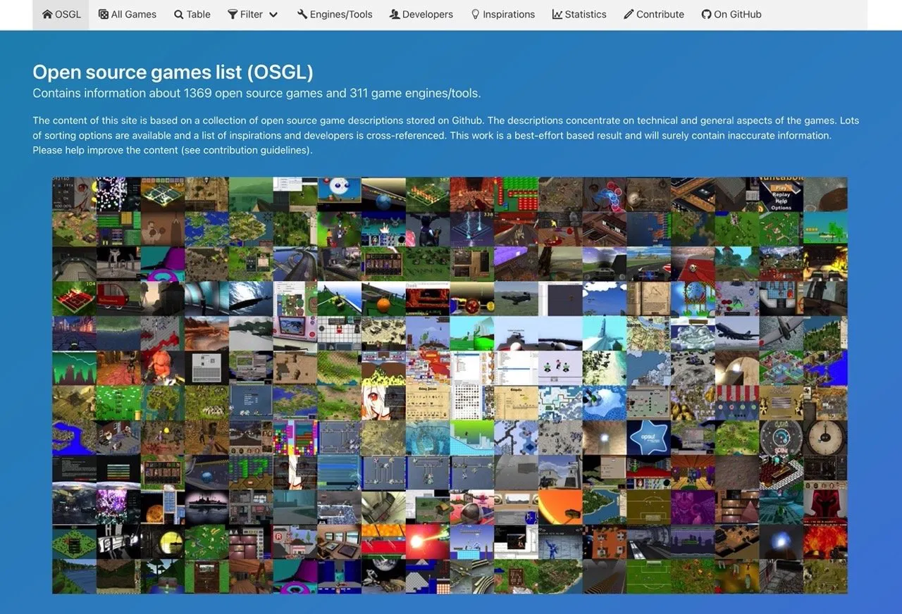 OSGL 收录超过 1300 个开源游戏、311 种游戏引擎和工具资料库