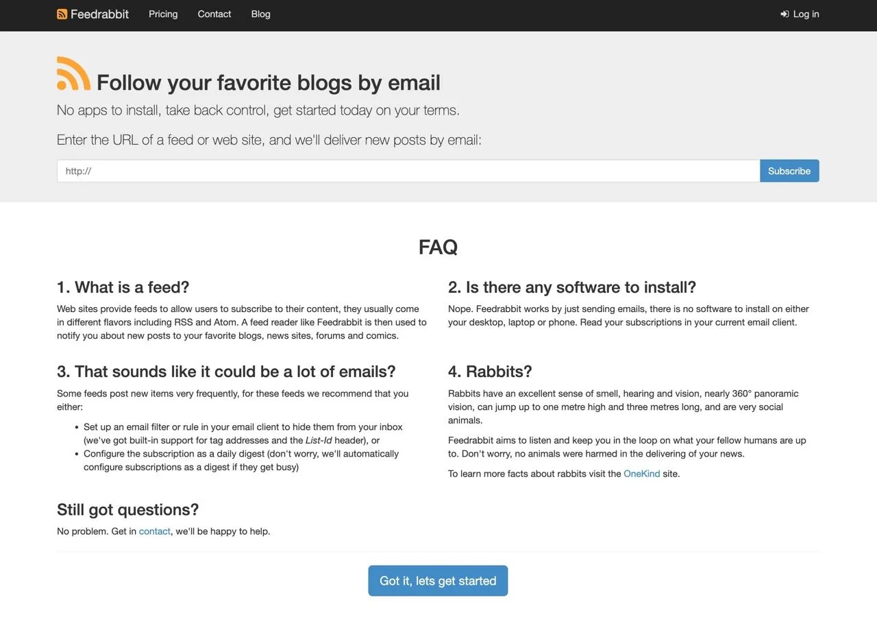 Feedrabbit 使用 Email 追蹤喜爱的网誌，更新时从信箱接收内容