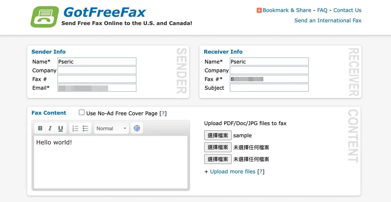 GotFreeFax 支持传真 PDF / Doc / JPG 文件格式