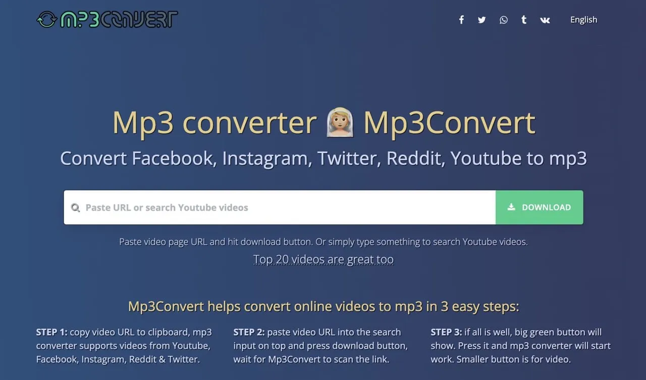 Mp3Convert 将 YouTube、Facebook 和 IG 视频下载 MP3 格式